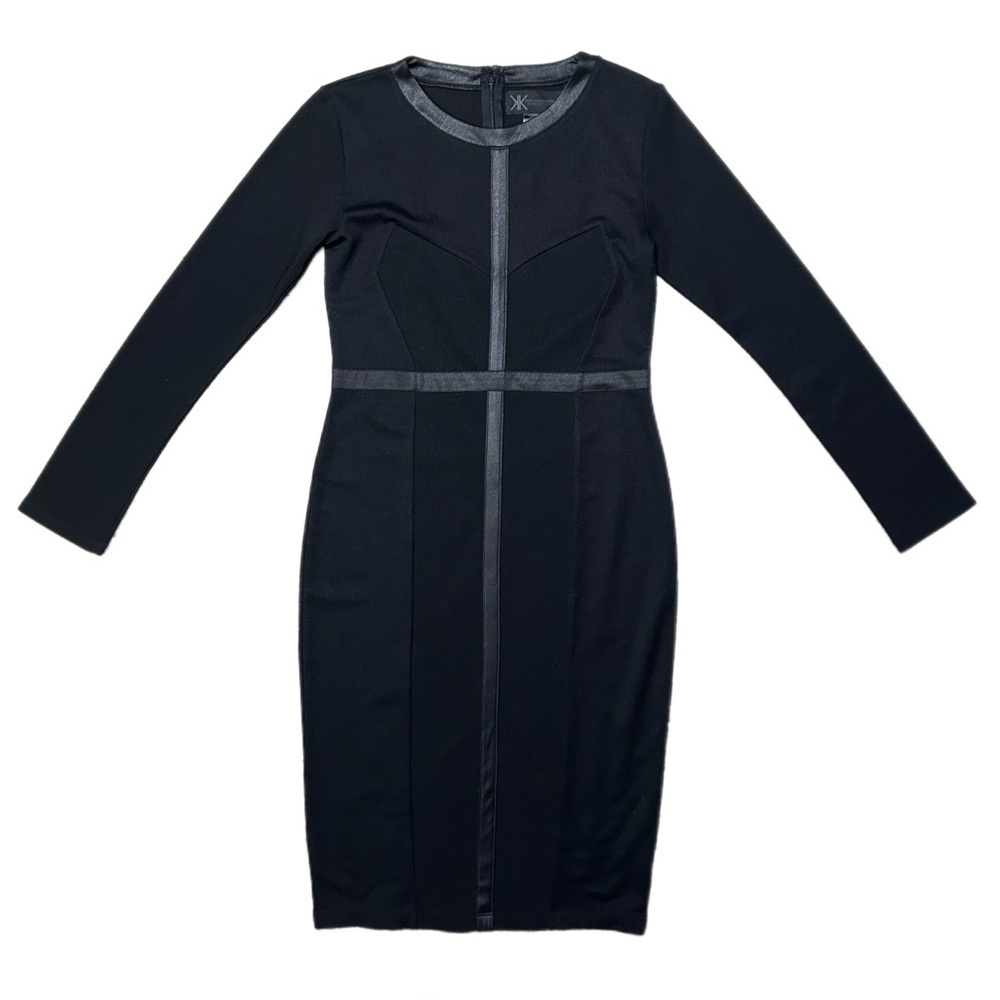 Kardashian Kollection Black Long-Sleeve Paneled Ponte Sheath Dress